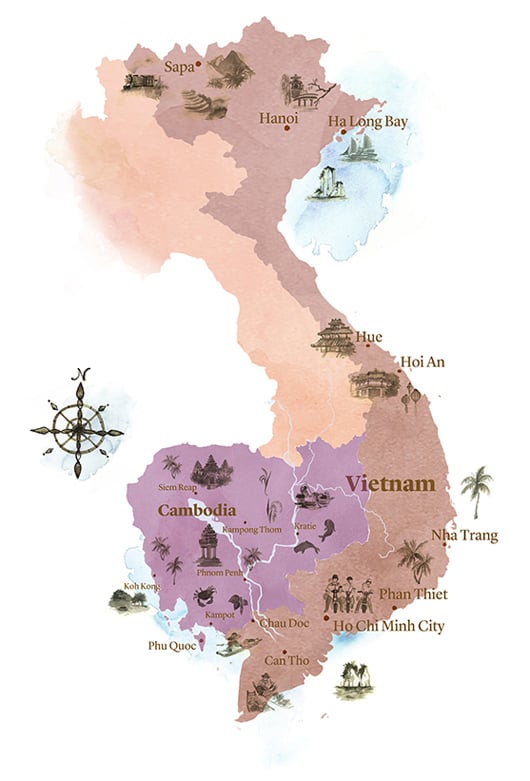 watercolour map of Vietnam
