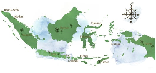 watercolour map of Indonesia