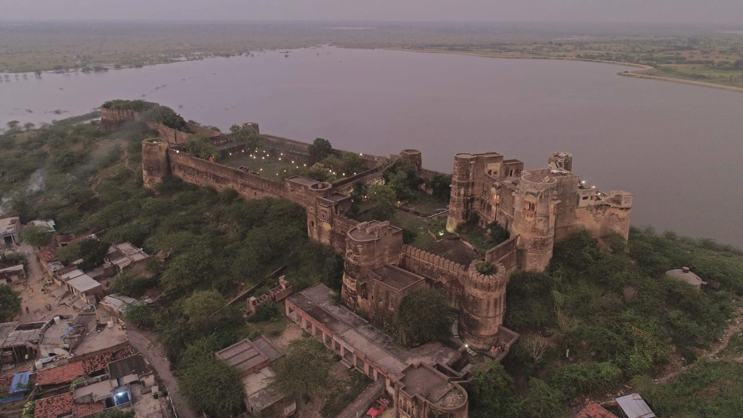 drone shot of fort by shahpura bagh