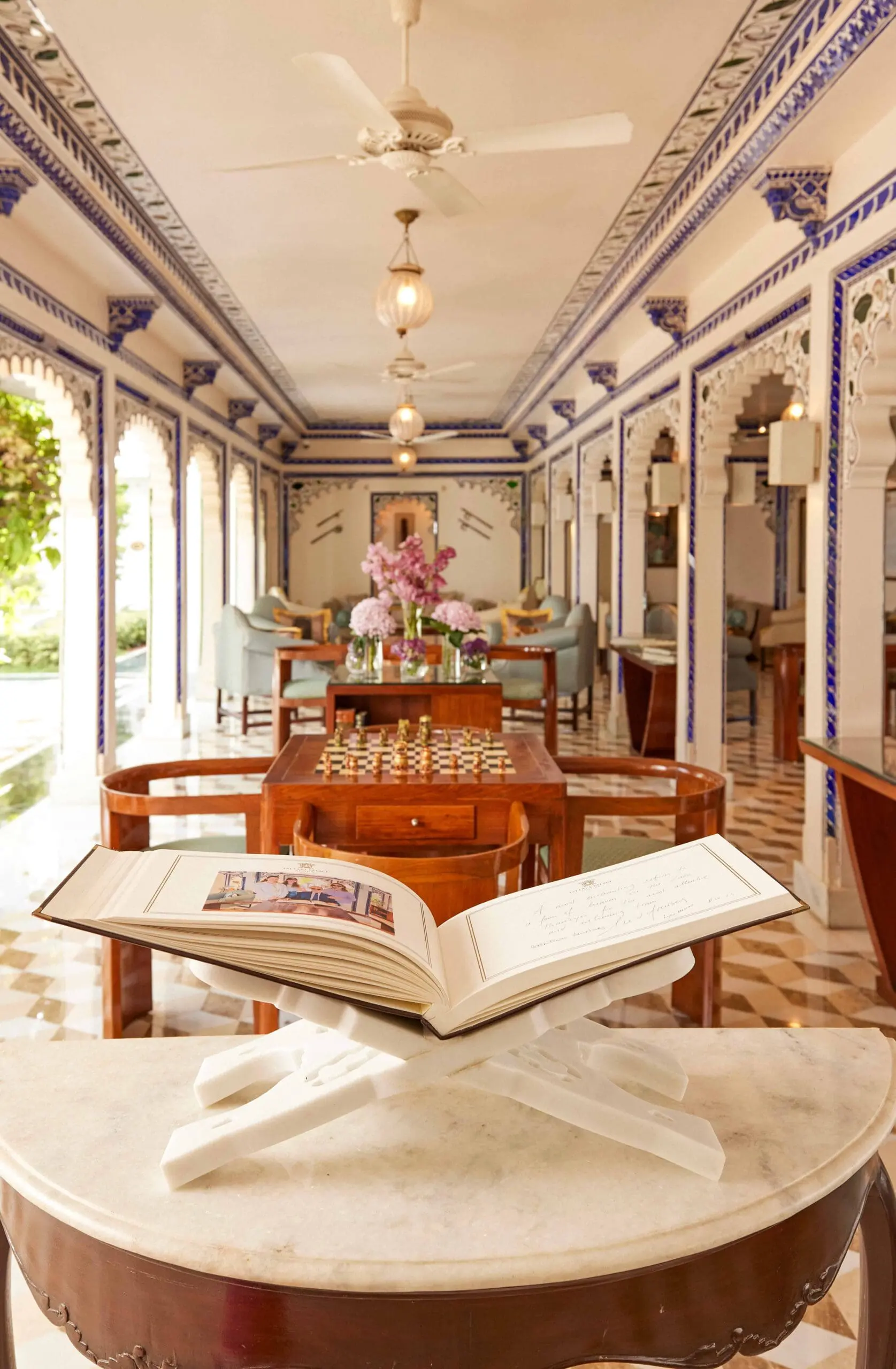 indoor seating area at taj lake palace