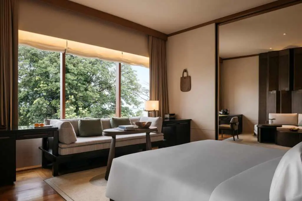 Spacious room at Capella Singapore with balcony and garden views