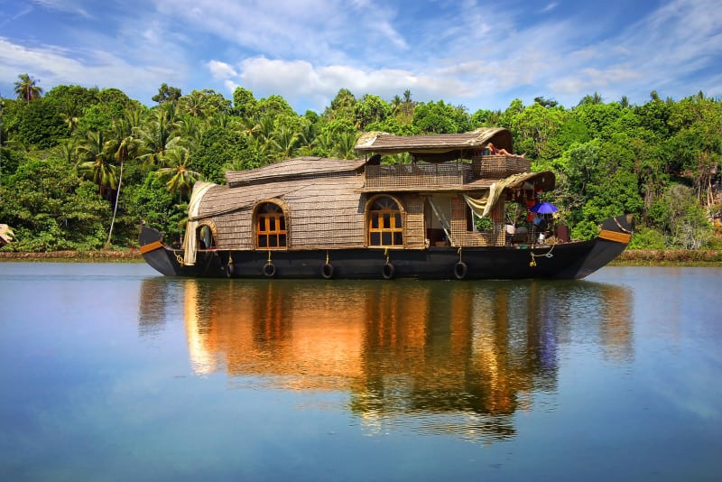 Houseboat in backwaters in Kerala, India