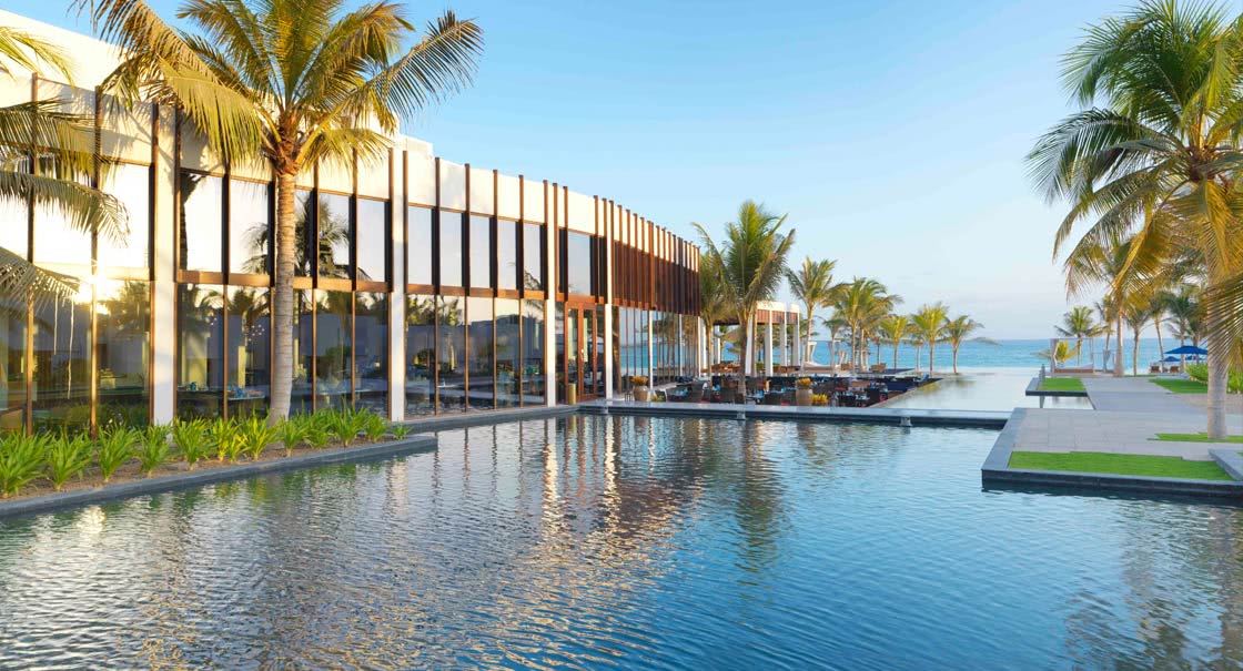 Pool view of the Al Baleed Resort in Oman