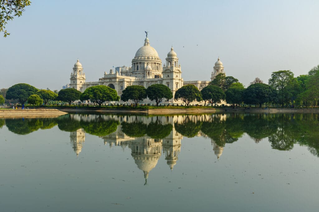 Victoria Memorial Hall and garden in Kolkata. India