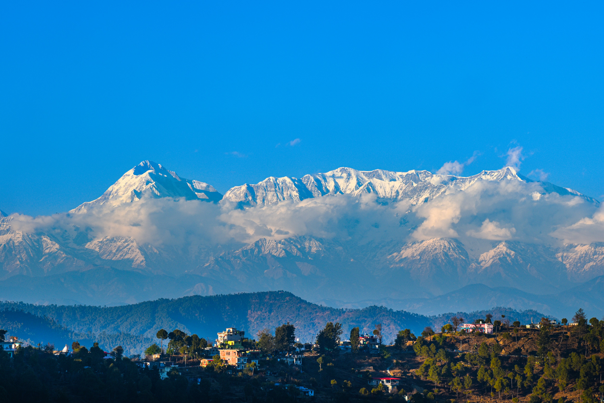 Beautiful view of the Himalaya mountain range in Kasardevi Almora Uttarakhand India