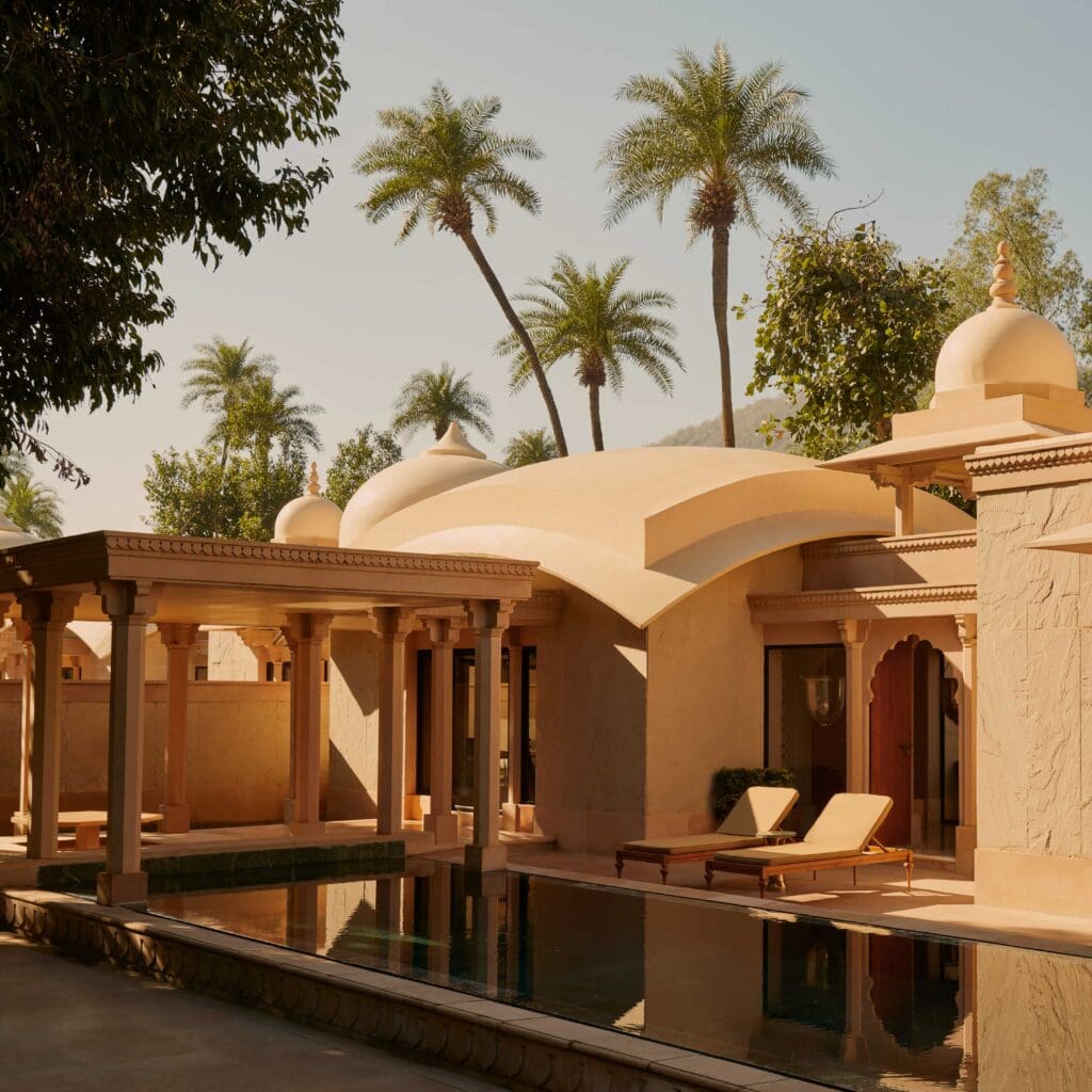 A pool pavilion at Amanbagh hotel