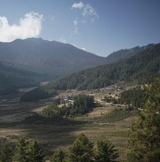 view of gangtegy valley from Dewachen, Gangtey