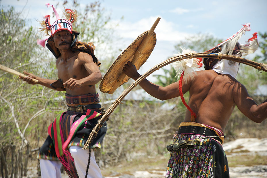 Men dancing in a Flores tribal tradition