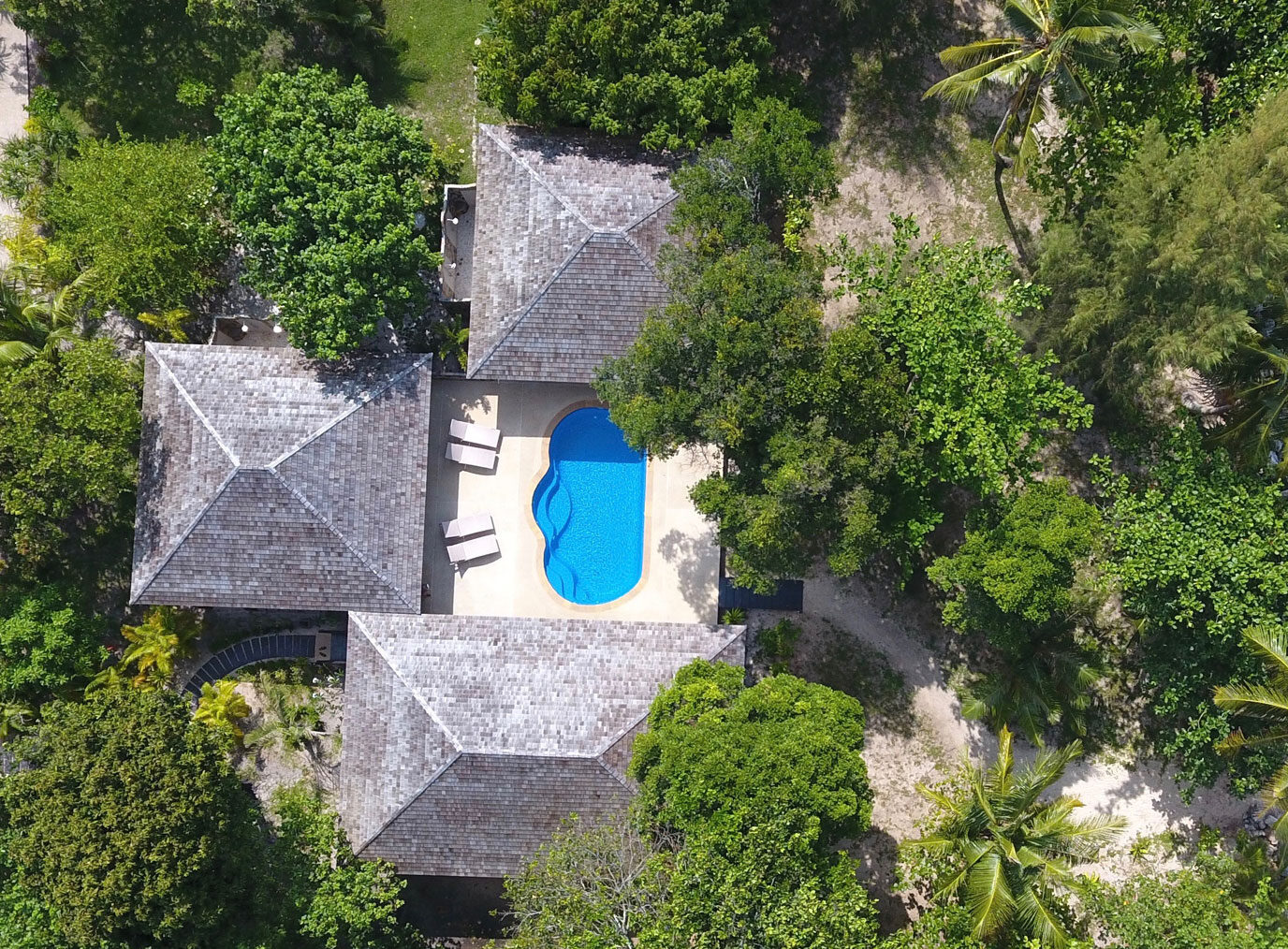 Koh Jum Beach Villas ariel shot of villa and pool