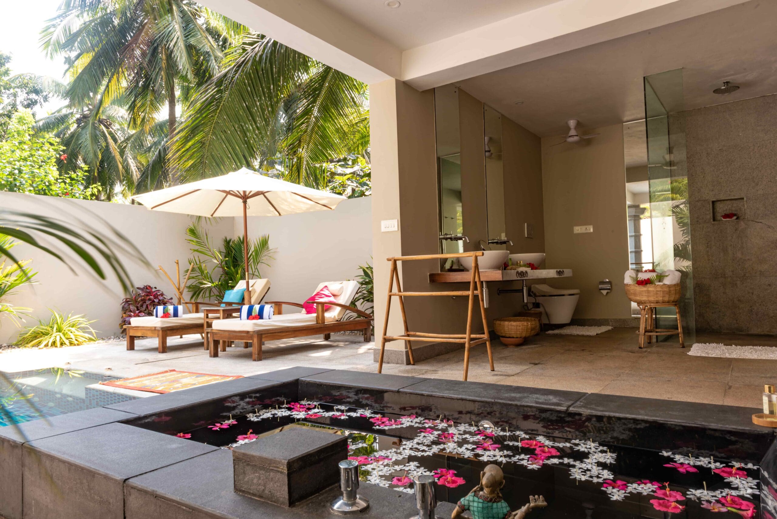 pool and bathroom at neeleshwar hermitage