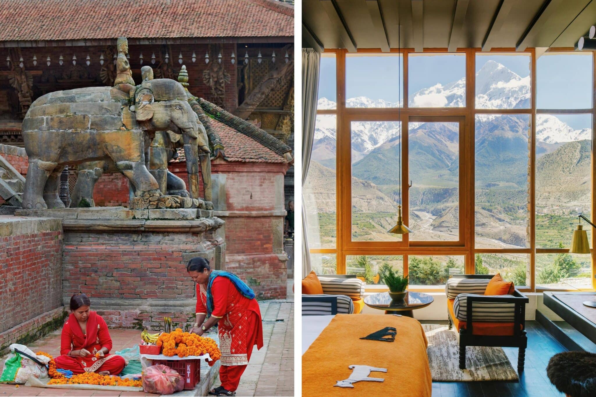 Traditional Nepal interior with mountain views through window in remote Himalayan region
