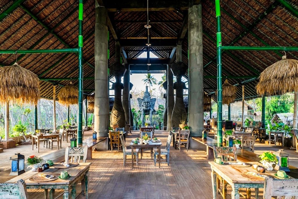 Open-air restaurant at Tugu Lombok with traditional Indonesian design