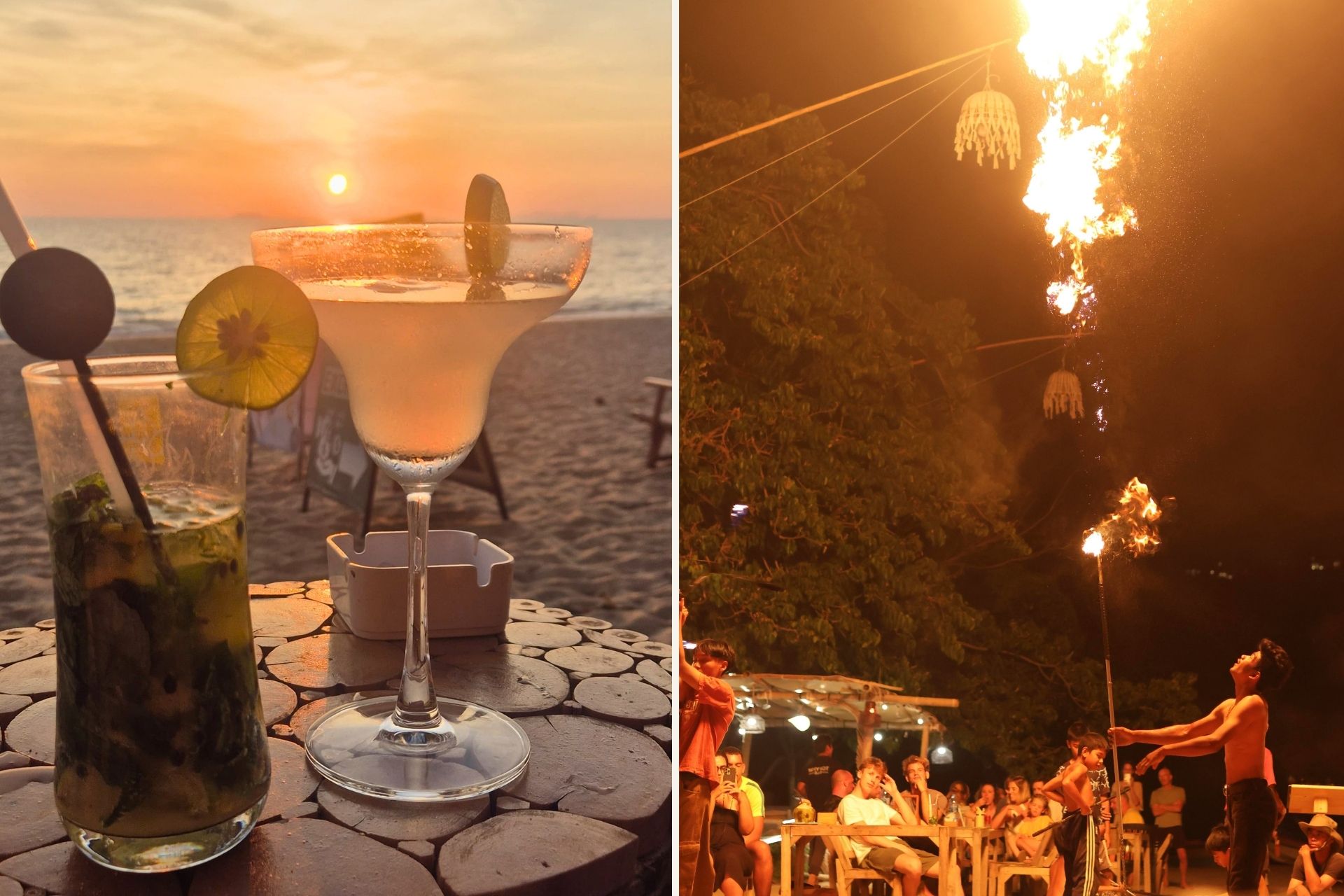 cocktails and fire show at koh lanta