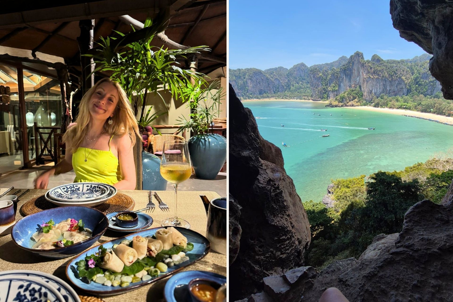 Holly dining at Krua Phranang restaurant and the viewpoint at top of cave hike, Krabi