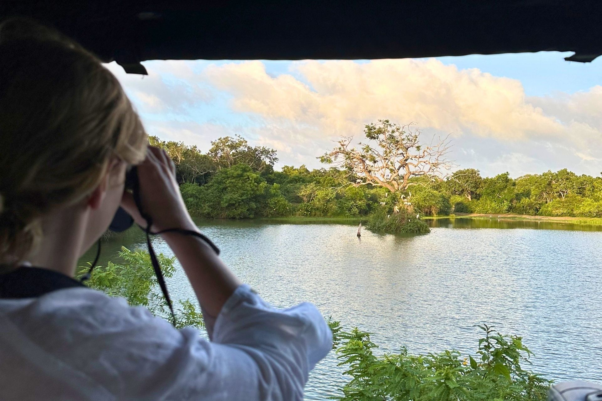 Ella spotting wildlife in Wilpattu National Park